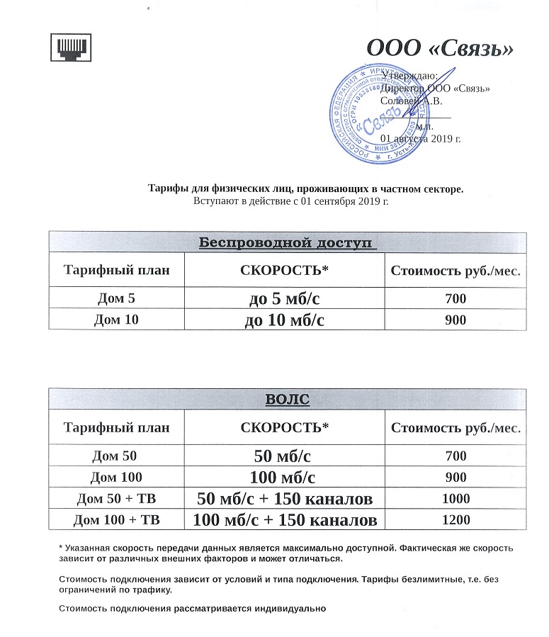 Тарифы дом с 01.09.2019г